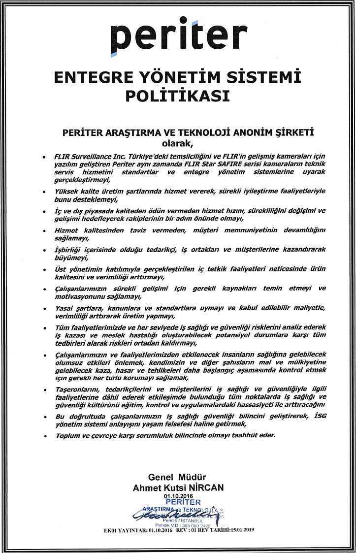 Periter Entegre Yönetim Sistemi Politikası